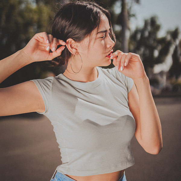 Women Melange Grey Crop Top